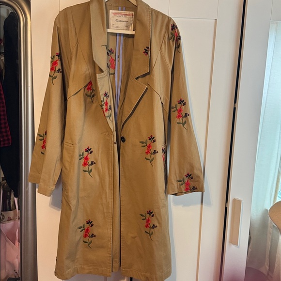 Anthropologie Cartonnier Floral Embroidered Tan Trench Coat - Picture 4 of 11